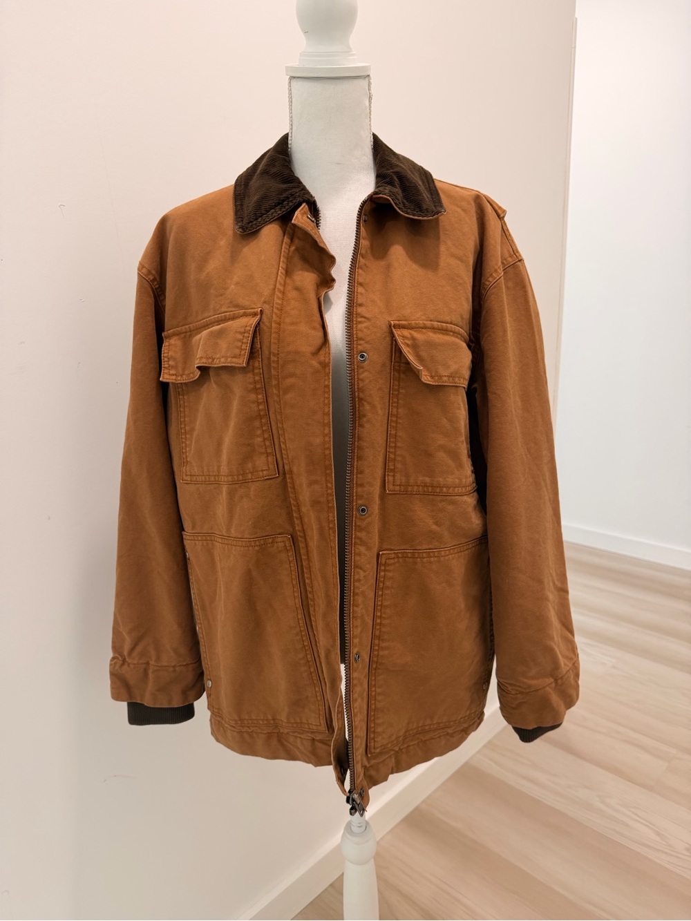 Zara Padded Brown Workwear Jacket with Contrast Collar Size S